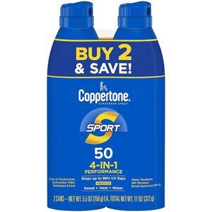2PK -Coppertone Sport Sunscreen Spray-SPF 50 Water Resist 4 In 1 -exp 06/2025